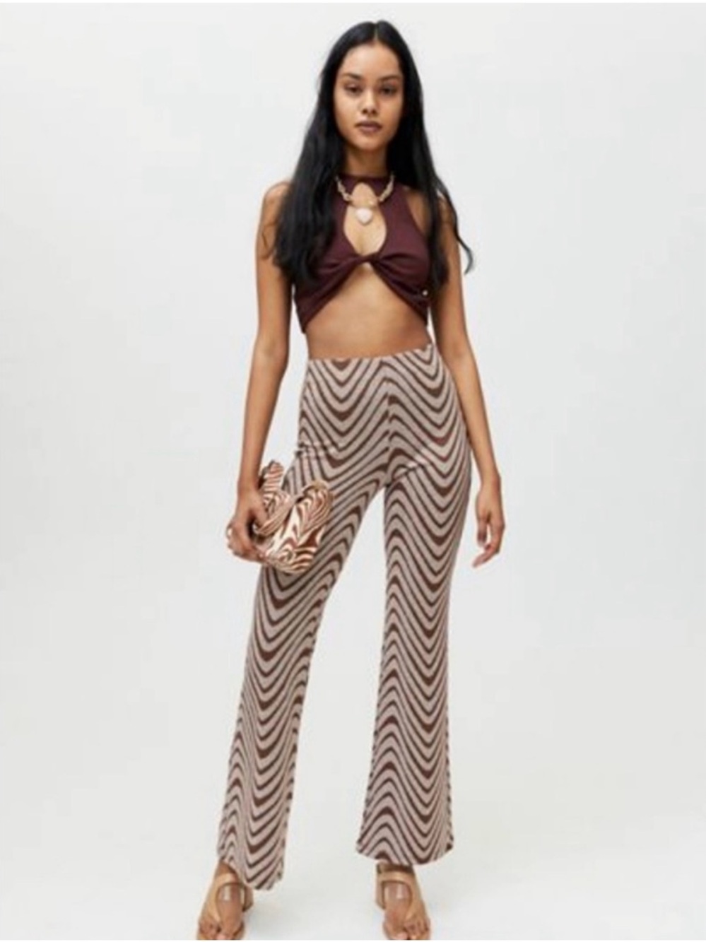Urban Outfitters Women’s  Brown Chevron Wide-Leg Knit Pants Size XS